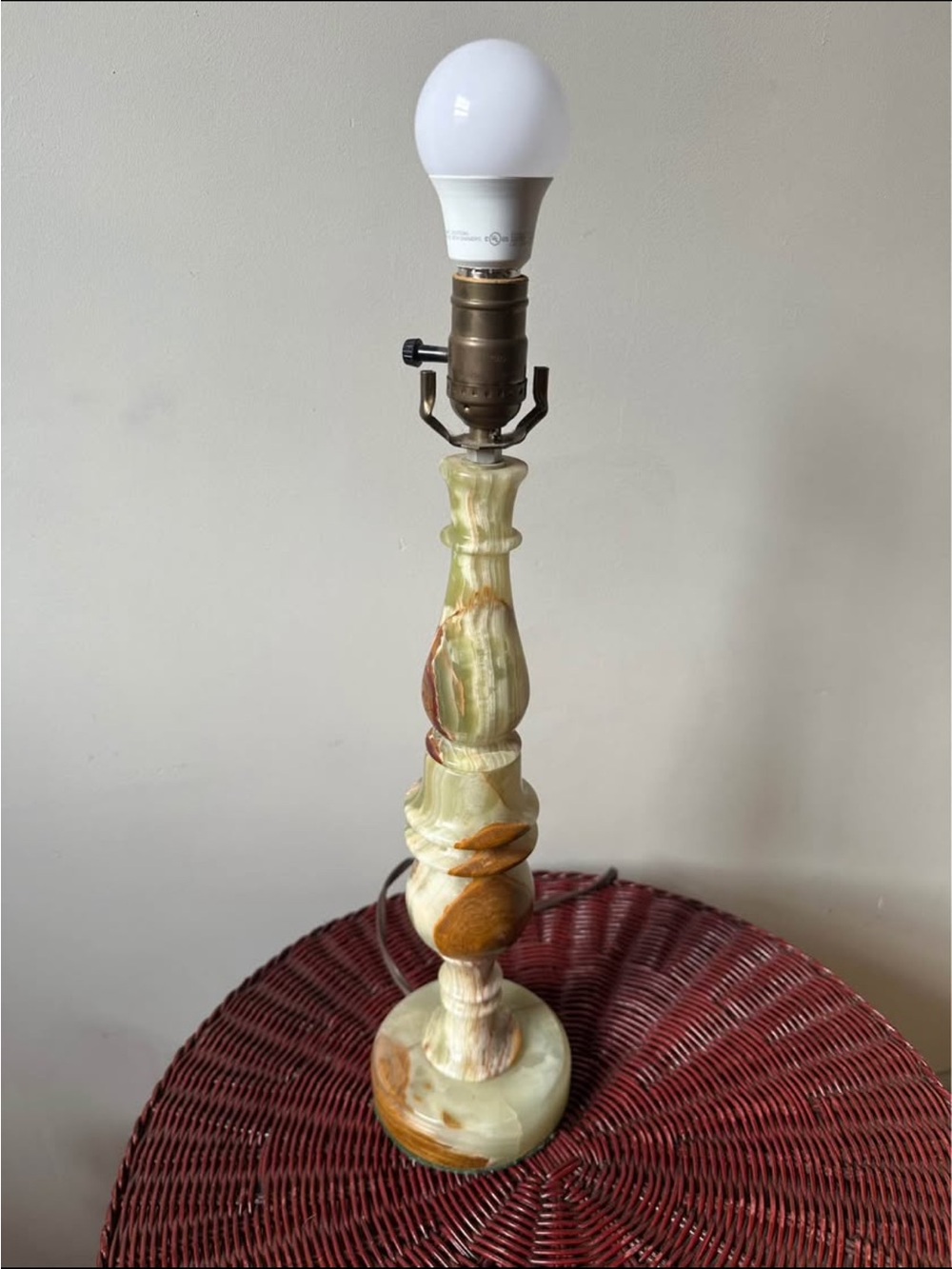 Vintage 70s Hand Carved Green Amber Marbled Onyx Table Lamp Pakistan MCM